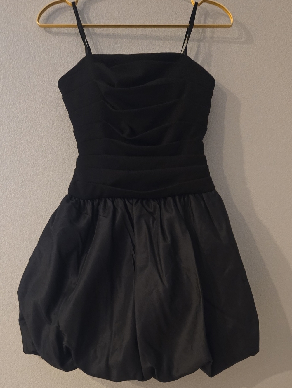 Xscape Black Strap Spaghetti Bubble-Hem Mini Dress